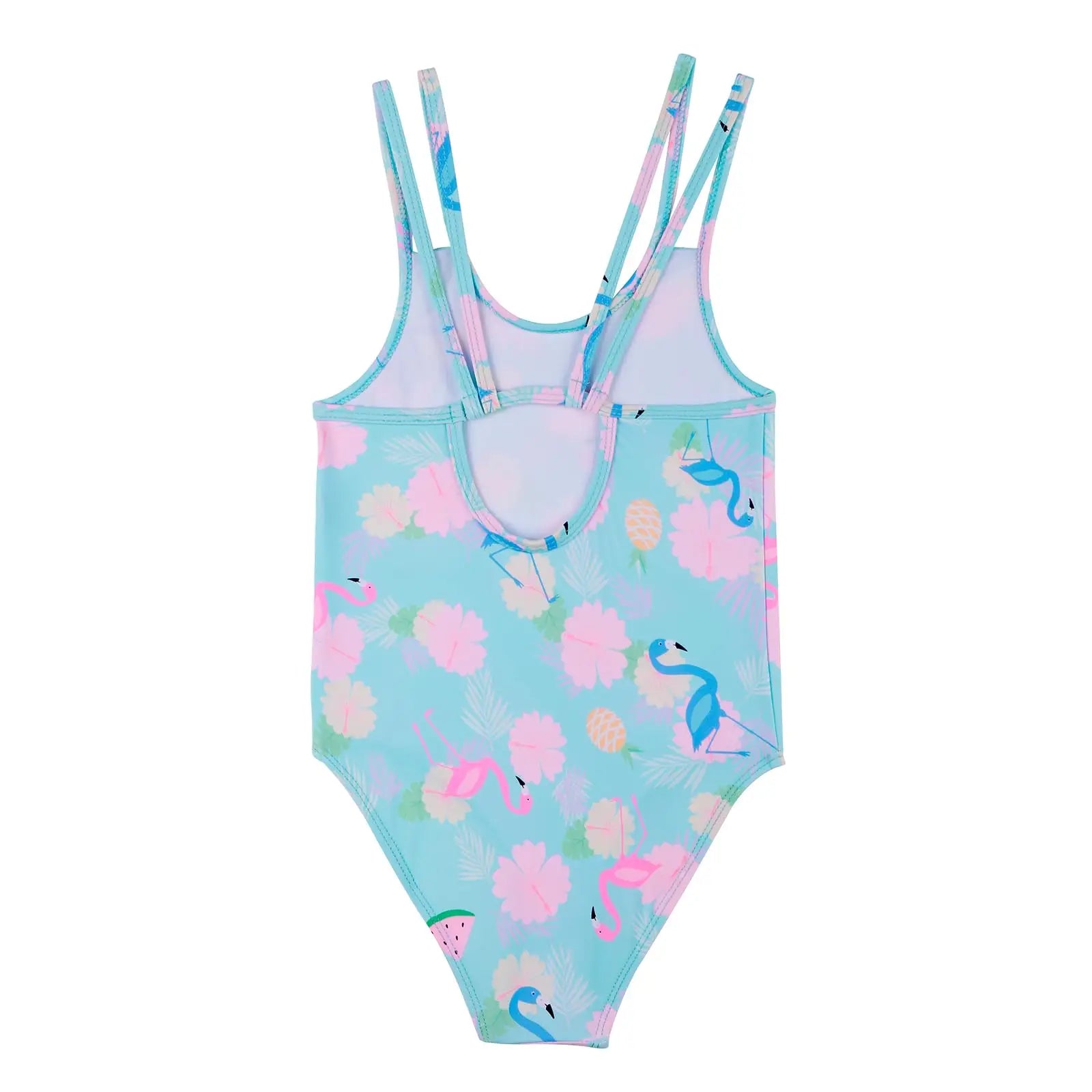 Tizax einteiliger badeanzug für mädchen in hellblau mit flamingo, blumen und wassermelonen, schnelltrocknend, upf 50+