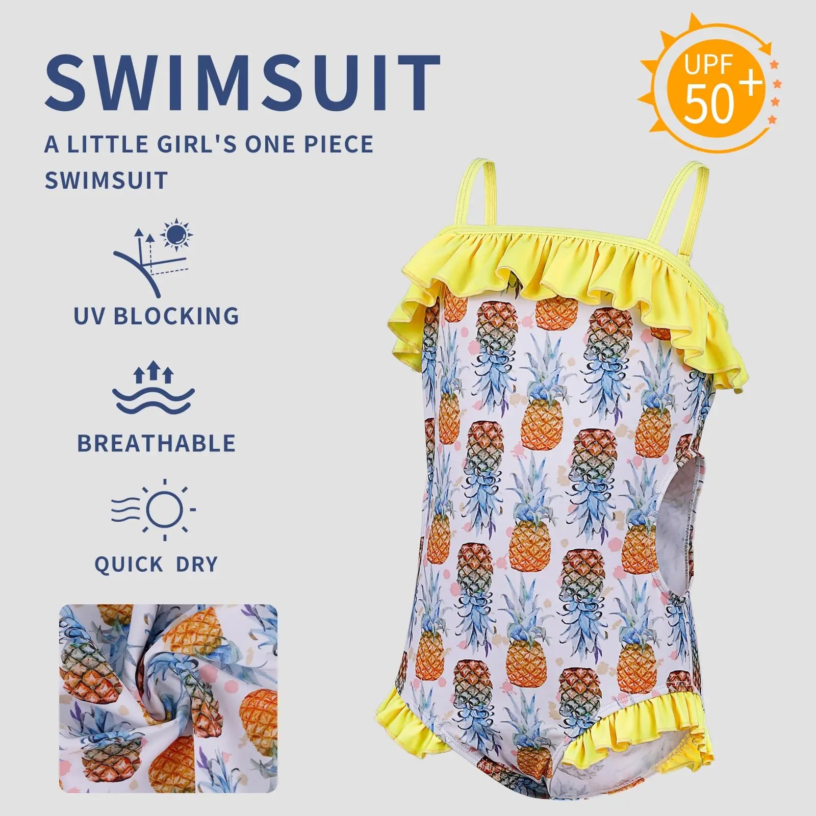 Tizax einteiliger badeanzug für mädchen in gelb mit pineapple-print schnell trocknend und upf 50+ für sommerurlaub