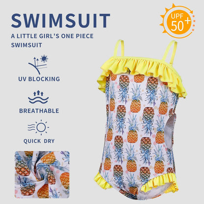 Tizax einteiliger badeanzug für mädchen in gelb mit pineapple-print schnell trocknend und upf 50+ für sommerurlaub