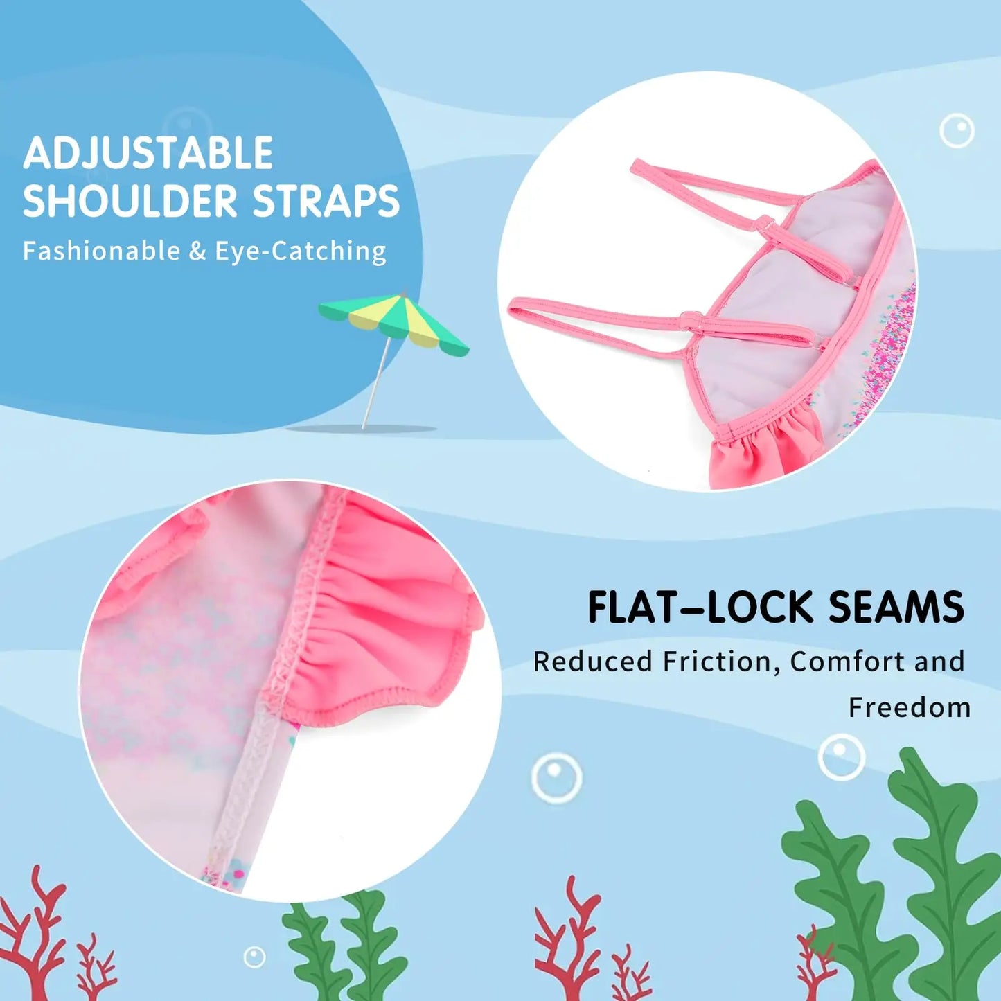 Pink einteiliger schwimmanzug für mädchen mit verstellbaren schultergurten und flachnähten für sommerurlaub
