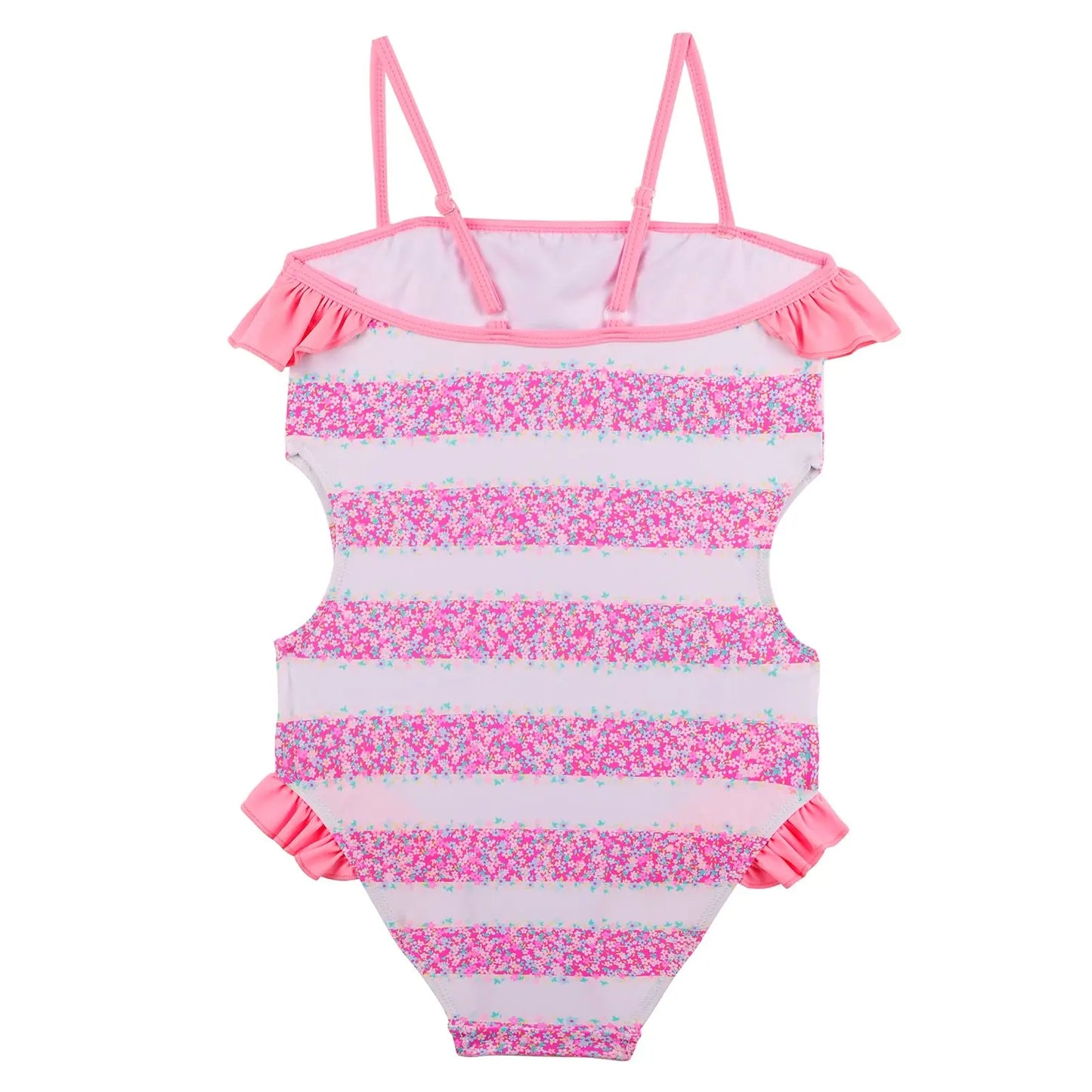 Tizax einteiliger badeanzug für mädchen in rosa weiß gestreift mit glitzernden blumenmustern und rüschenträgern