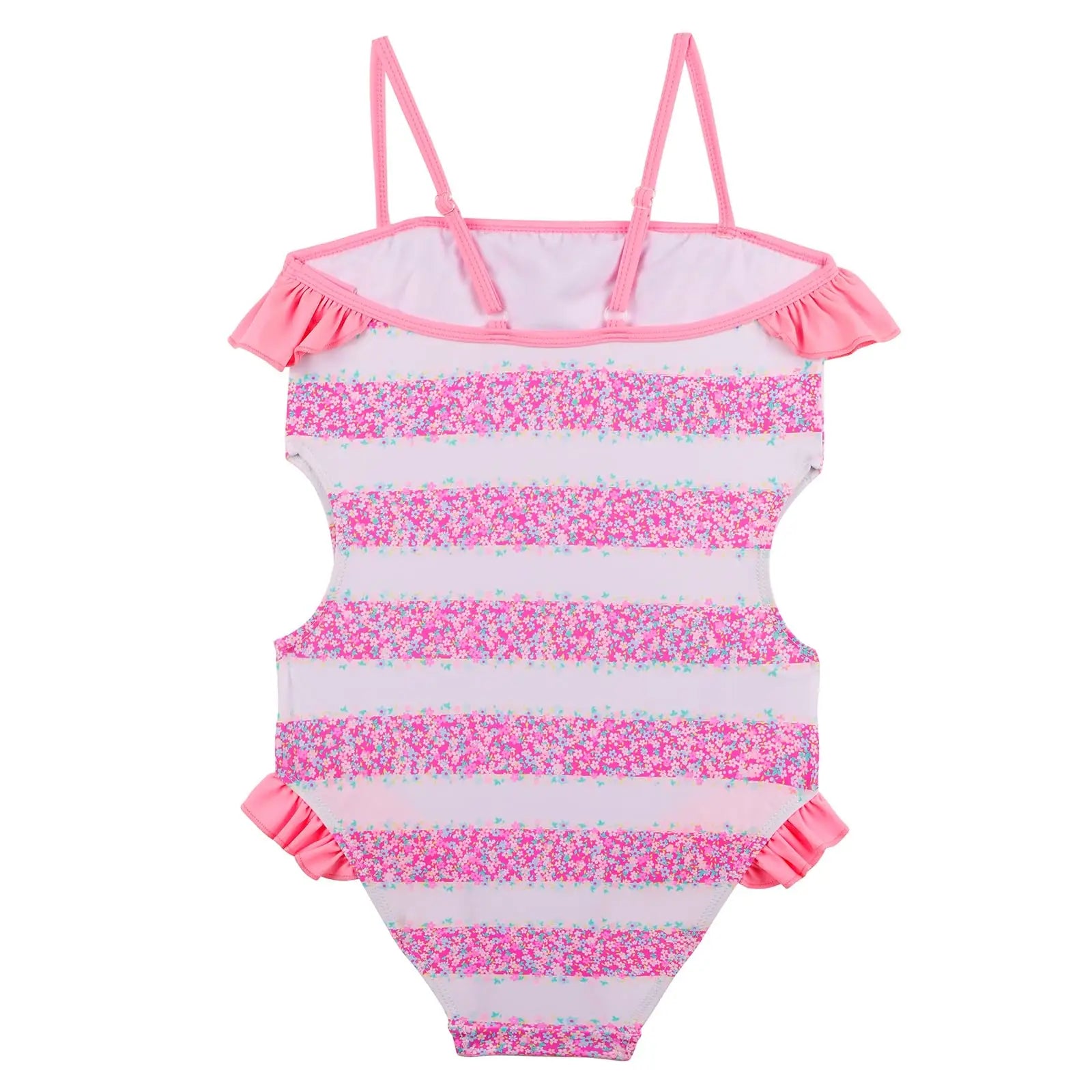 Tizax einteiliger badeanzug für mädchen mit pink-weiß gestreift, rüschen und glitzernden blumenmustern, schnell trocknend und upf 50+