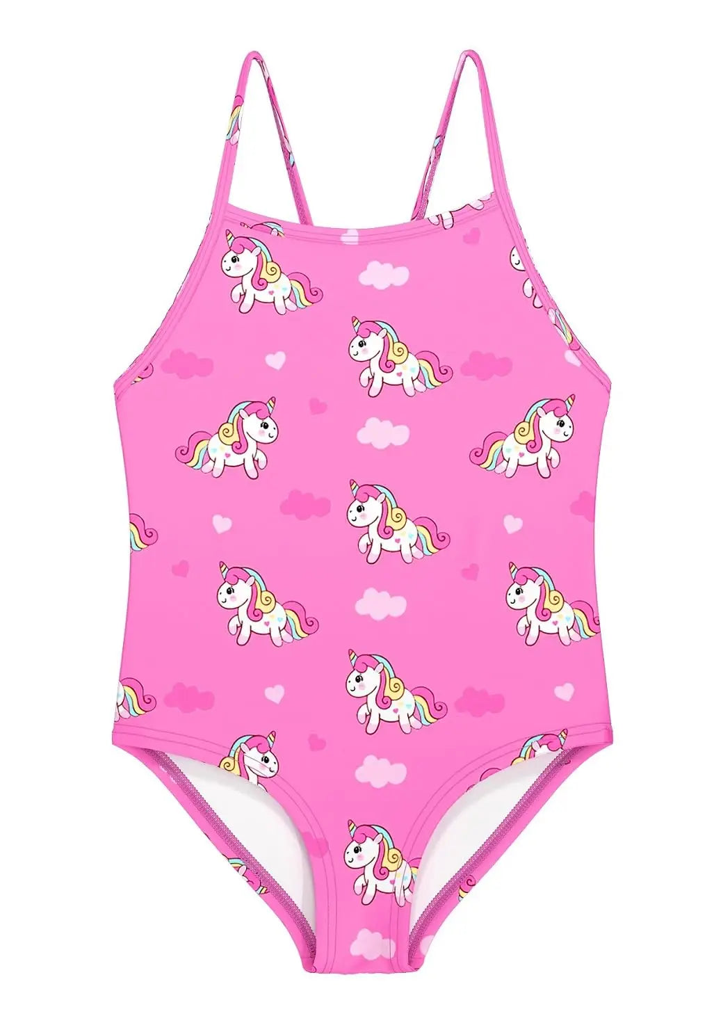 Rosa einteiler badeanzug mit cartoon-einhörnern und wolken für mädchen von weVSwe, ärmellos, 2-10 jahre