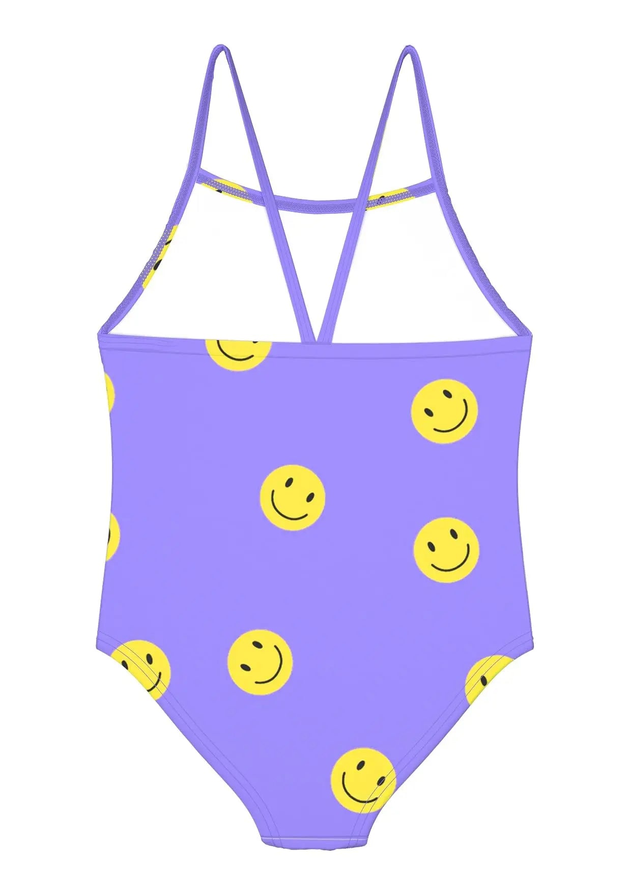 Kindergartenmädchen badeanzug wevswe lila mit gelbem smiley print und dünnen gekreuzten trägern