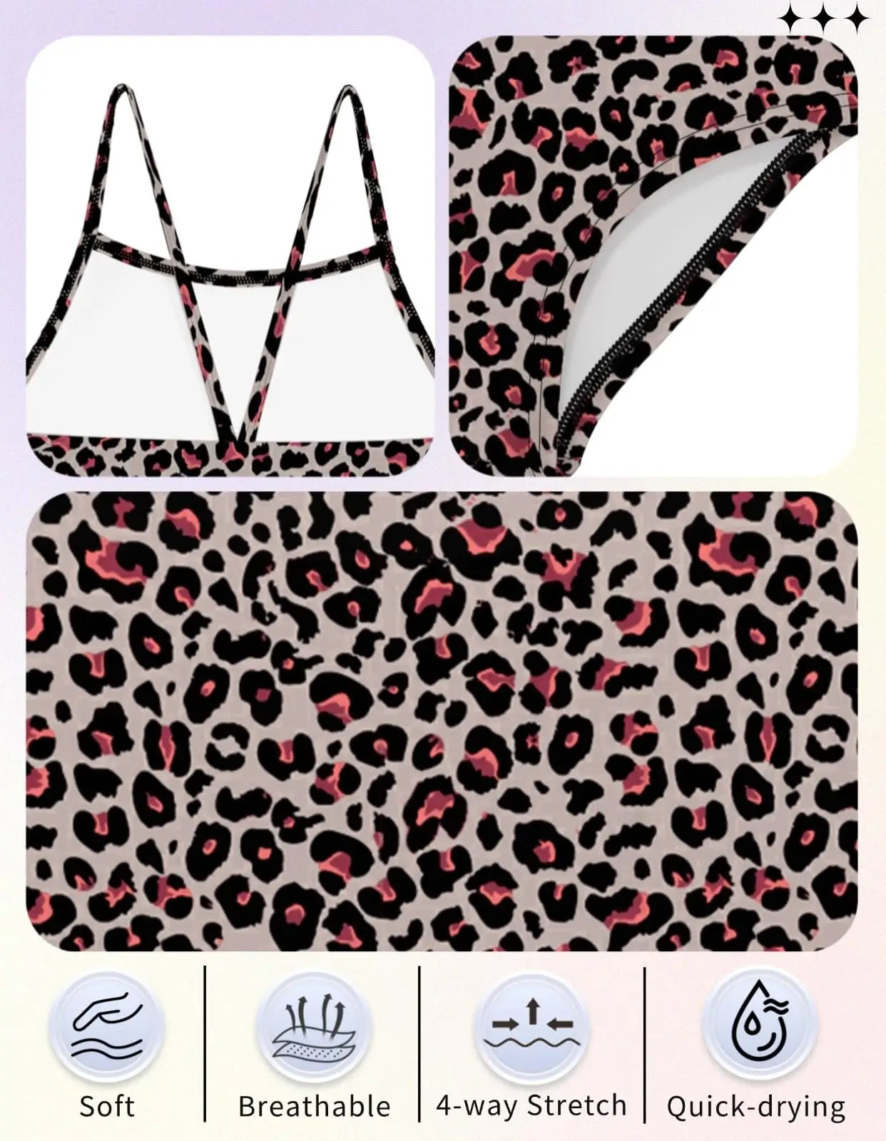 Wevswe ärmelloser kinder badeanzug mädchen mit leopardmuster sport-bh in beige schwarz und pink mit reißverschluss