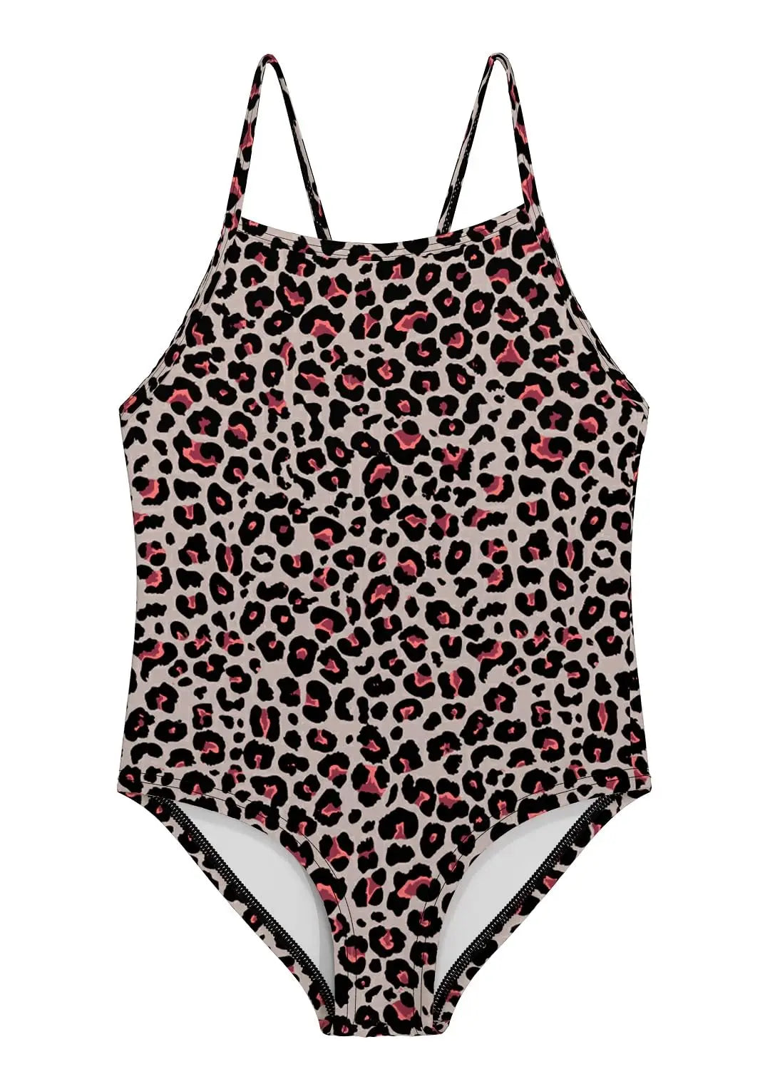 Wevswe kinder badeanzug mädchen einteiler mit dünnen spaghetti trägern und leopard print in schwarz und pink