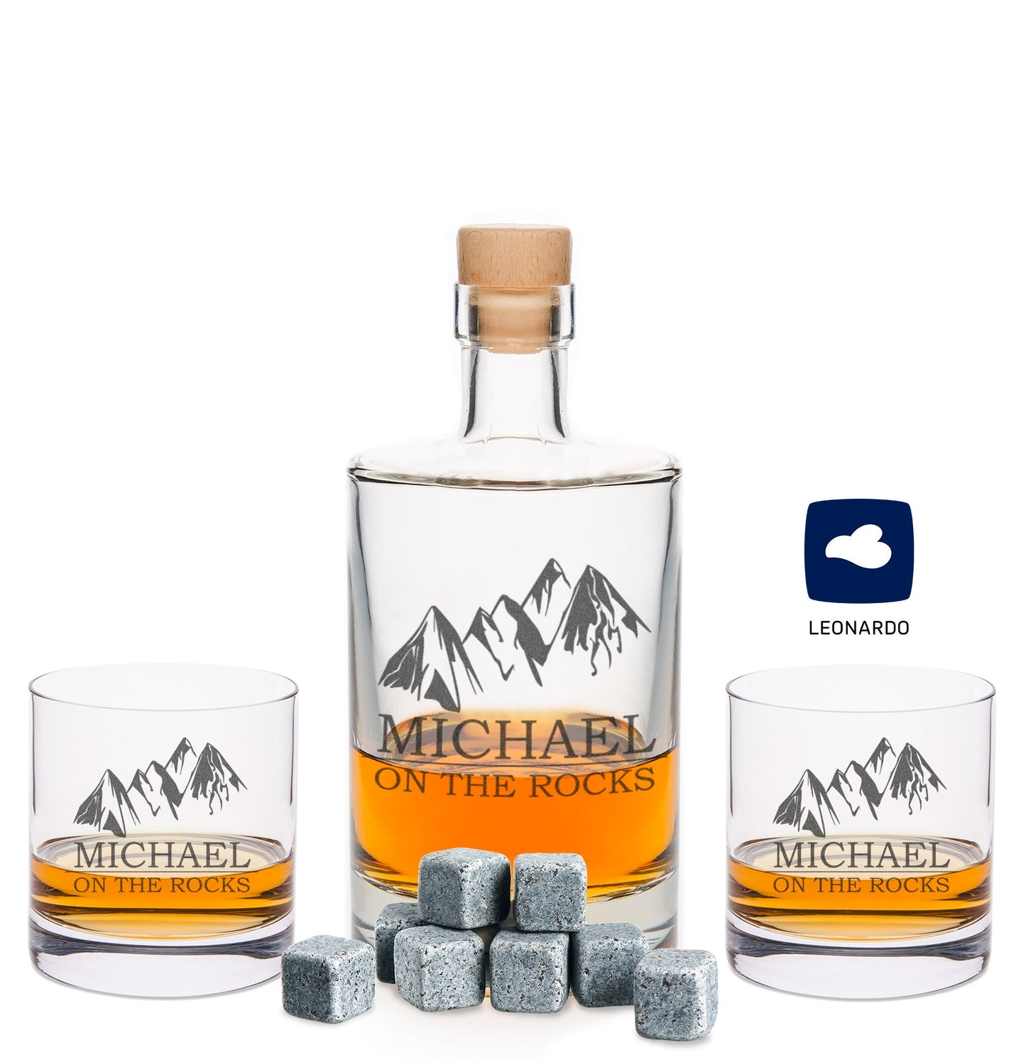 Leonardo Whiskygläser mit Gravur - "On the Rocks" im Set mit 0,5l Karaffe