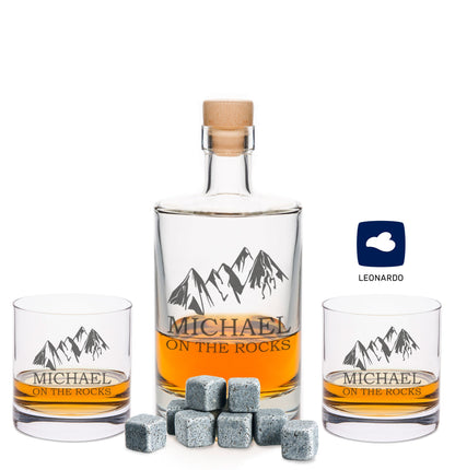 Leonardo Whiskygläser mit Gravur - "On the Rocks" im Set mit 0,5l Karaffe