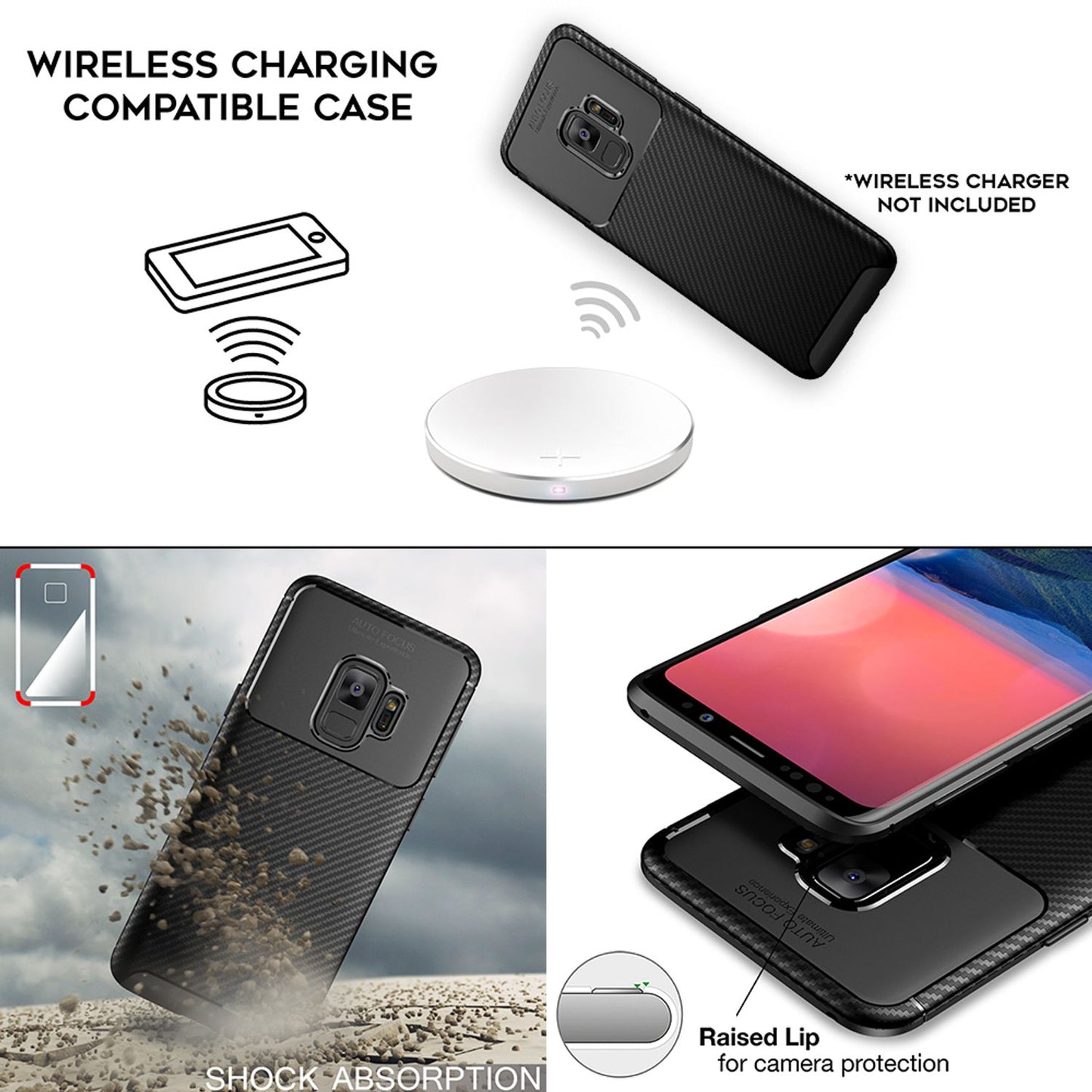 NALIA Silikonhülle für Samsung Galaxy S9 – Rutschfest & Matt – VORTEX (Gebürstete Optik & Carbon Design) – Marke aus Berlin