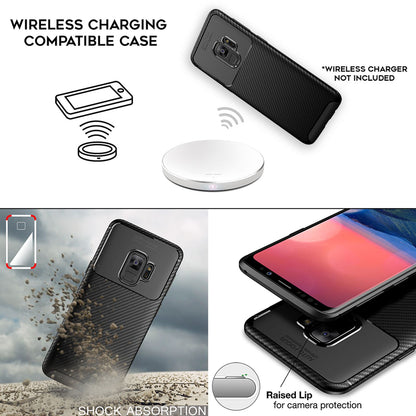 NALIA Silikonhülle für Samsung Galaxy S9 – Rutschfest & Matt – VORTEX (Gebürstete Optik & Carbon Design) – Marke aus Berlin