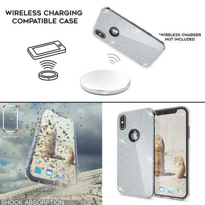 NALIA 360 Grad Hülle kompatibel mit iPhone XS X, Glitter Handyhülle Full Cover vorne & hinten Doppel-Schutz, Dünnes Ganzkörper Case Silikon, Transparenter Displayschutz & Rückseite
