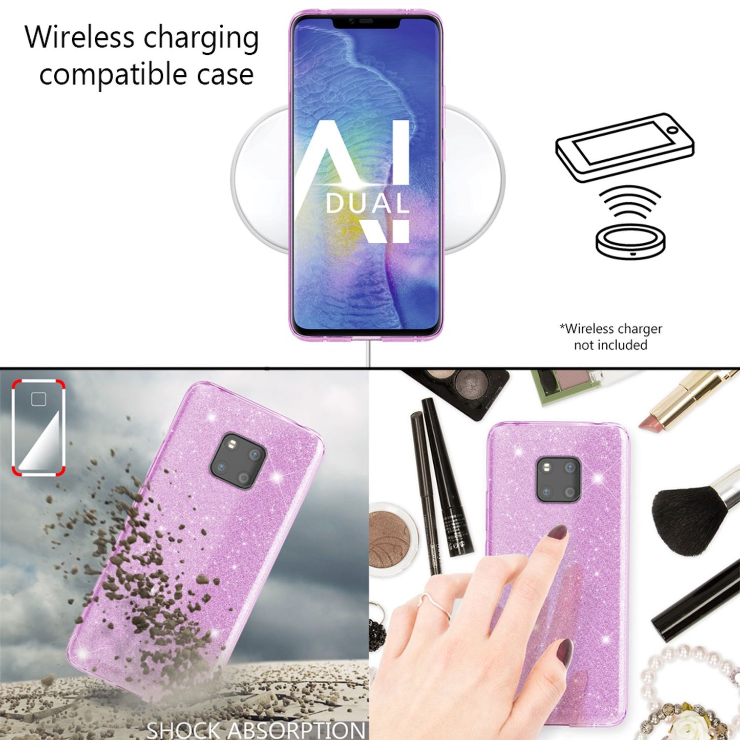 NALIA Glitzerhülle für Huawei Mate 20 Pro – Funkelnder Glitzer-Look & Grip – SHINEPOP (Silikon Case) – Marke aus Berlin