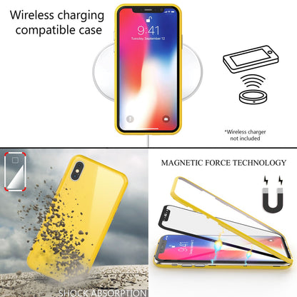 NALIA Magnetische 360° Glas Hülle kompatibel mit iPhone XS Max, Ultra-Slim Hard-Case Dünnes Hartglas Back-Cover mit Rahmen & Display-Schutz, Full-Body Schutzhülle Bumper Handy-Tasche