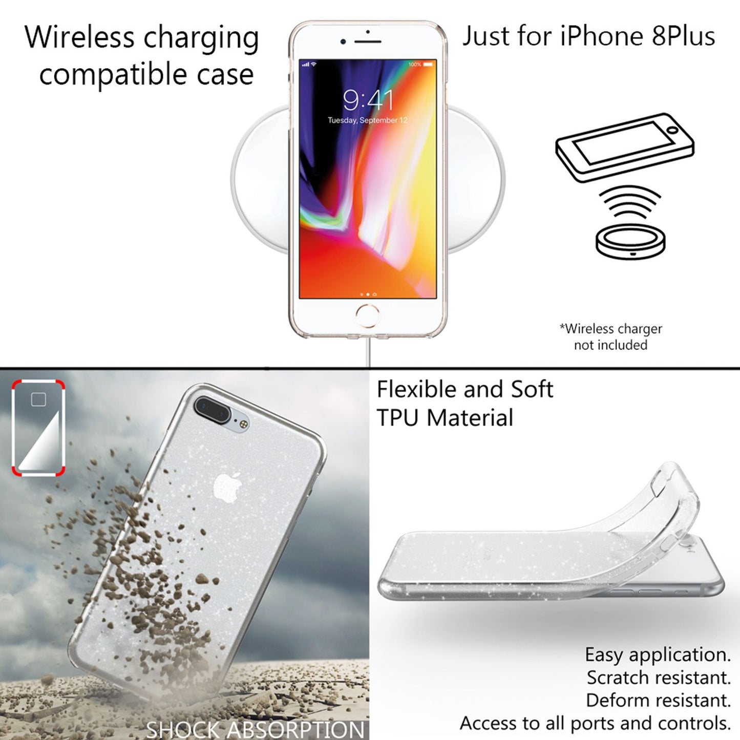 NALIA Glitzerhülle für iPhone 7 Plus / 8 Plus – Funkelndes Silikon Case – DAZZLIN (Transparent & Stoßfest) – Marke aus Berlin