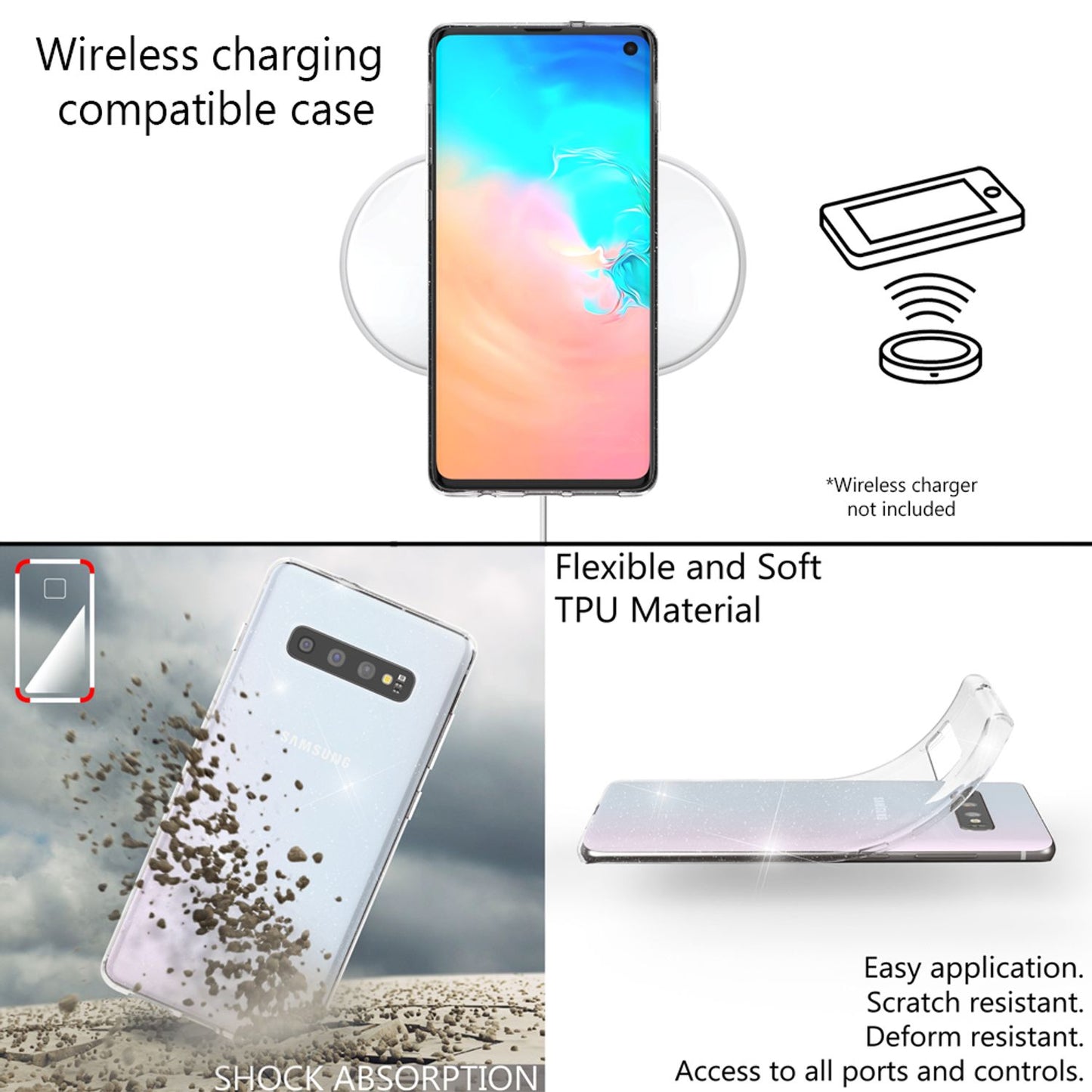 NALIA Glitzerhülle für Samsung Galaxy S10 – Funkelndes Silikon Case – DAZZLIN (Transparent & Stoßfest) – Marke aus Berlin