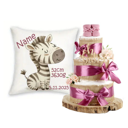 Große Windeltorte Alles Jute | zur Geburt + personalisiertes Baby Dekokissen | plum